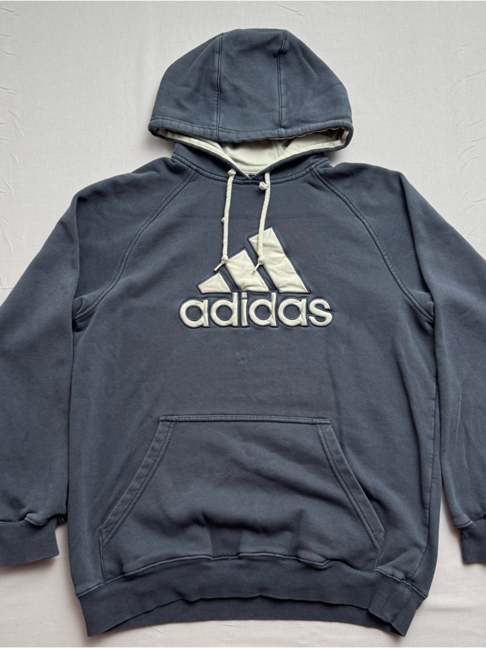 VTG Y2K adidas Gray Fleece Pullover Hoodie Embroidered Men's L Hooded Pockets